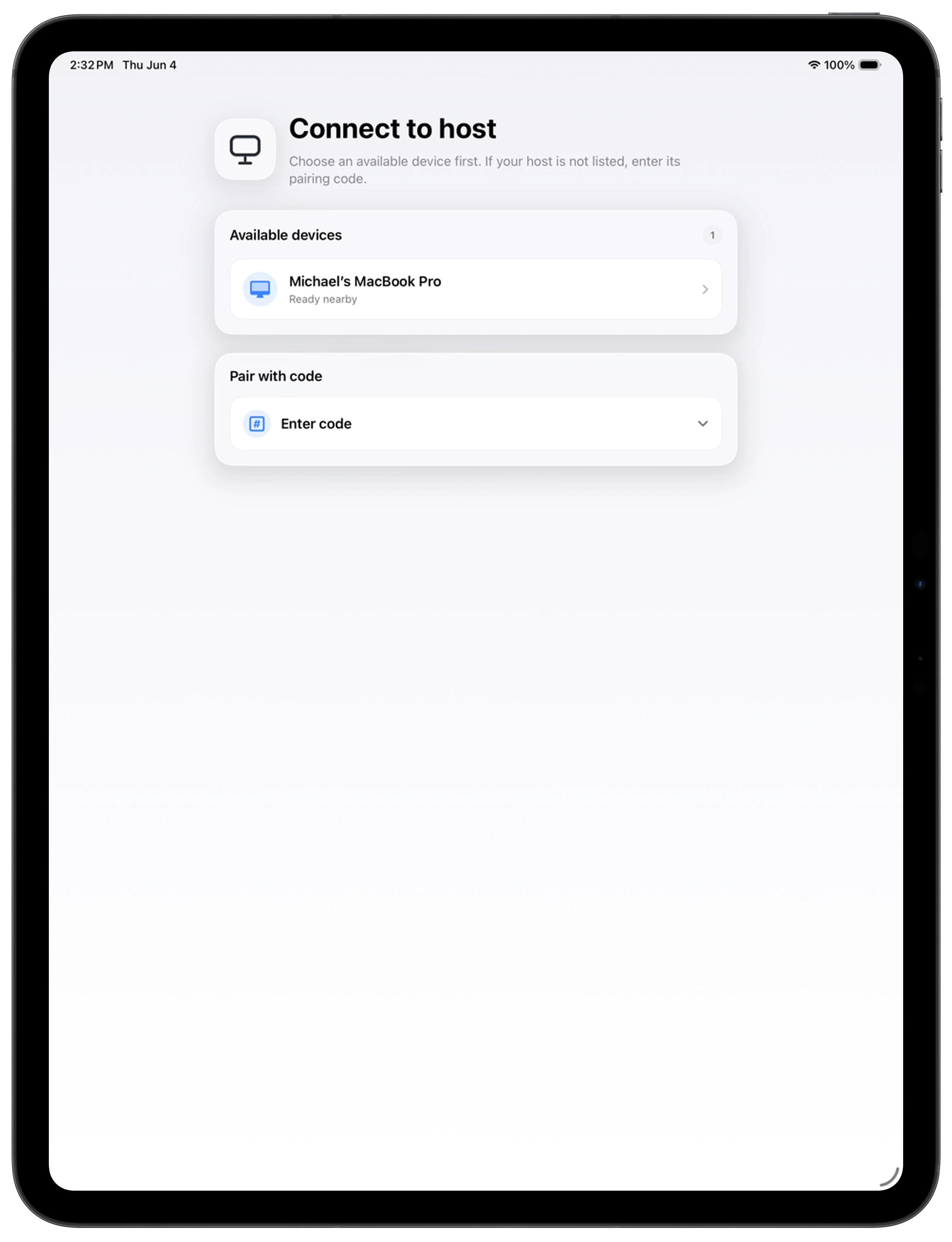 Remote Desktop on an Apple iPad Pro